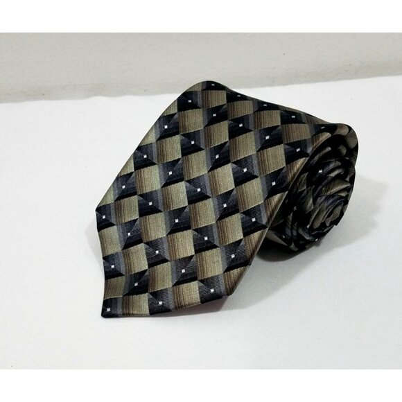 Arrow Mens Silk Necktie Diamond Geometric Brown Gray - Picture 6 of 7